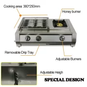 Grill - KDM02+1, 2 fuegos+1 zona de cocción, gas, dimensiones 700 X 400 X 220 mm, acero inoxidable