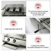 Grill - KDM02+1, 2 fuegos+1 zona de cocción, gas, dimensiones 700 X 400 X 220 mm, acero inoxidable