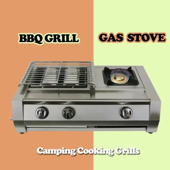 Grill - KDM02+1, 2 fuegos+1 zona de cocción, gas, dimensiones 700 X 400 X 220 mm, acero inoxidable