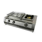 Grill - KDM02+1, 2 fuegos+1 zona de cocción, gas, dimensiones 700 X 400 X 220 mm, acero inoxidable