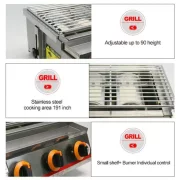 Parrilla - KDM03, 3 fuegos, gas, dimensiones 500 X 410 X 170 mm, acero inoxidable