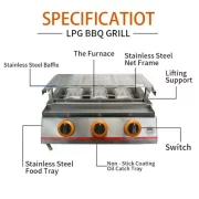 Parrilla - KDM03, 3 fuegos, gas, dimensiones 500 X 410 X 170 mm, acero inoxidable