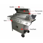 PRODUCTO RESELLADO! Grill - QTC5, 5+1 zonas de coccion, gas, termometro, dimensiones totales 154,5 X90 cm, acero inoxidable