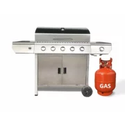 PRODUCTO RESELLADO! Grill - QTC5, 5+1 zonas de coccion, gas, termometro, dimensiones totales 154,5 X90 cm, acero inoxidable