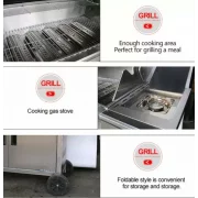 PRODUCTO RESELLADO! Grill - QTC5, 5+1 zonas de coccion, gas, termometro, dimensiones totales 154,5 X90 cm, acero inoxidable