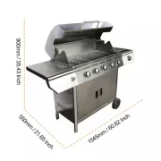PRODUCTO RESELLADO! Grill - QTC5, 5+1 zonas de coccion, gas, termometro, dimensiones totales 154,5 X90 cm, acero inoxidable