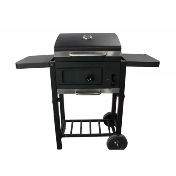 Grill - TTC18, faszén, BBQ füstölő 2 az 1-ben, grill és füstölő, hőmérő, teljes méret 112 x 98,5 cm, fekete