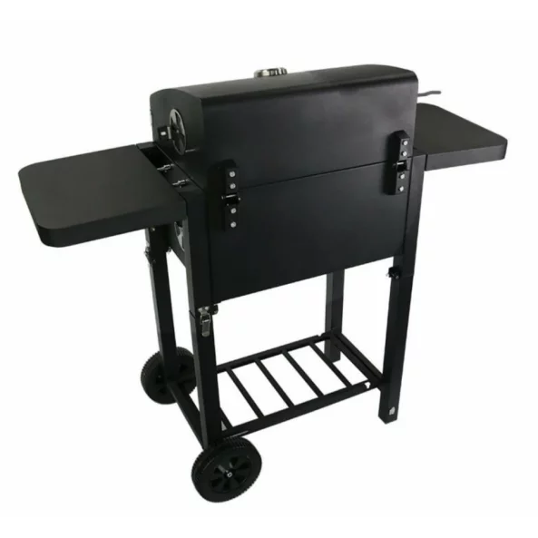 Grill - TTC18, faszén, BBQ füstölő 2 az 1-ben, grill és füstölő, hőmérő, teljes méret 112 x 98,5 cm, fekete