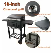 Grill - TTC18, faszén, BBQ füstölő 2 az 1-ben, grill és füstölő, hőmérő, teljes méret 112 x 98,5 cm, fekete
