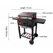 Grill - TTC18, faszén, BBQ füstölő 2 az 1-ben, grill és füstölő, hőmérő, teljes méret 112 x 98,5 cm, fekete