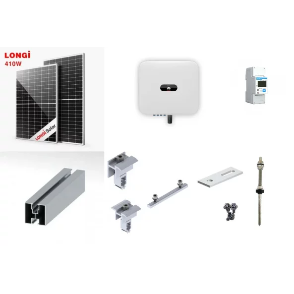 Kit sistem solar fotovoltaic 10KW (10.2KW) trifazic, ON-GRID cu 25 panouri fotovoltaice LONGI 410W prindere pe acoperis de tabla