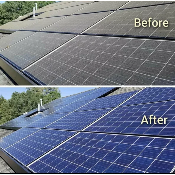 Doble cepillo para limpieza de paneles fotovoltaicos, motor brushless y mango telescópico hasta 7,5 m + Batería de Litio