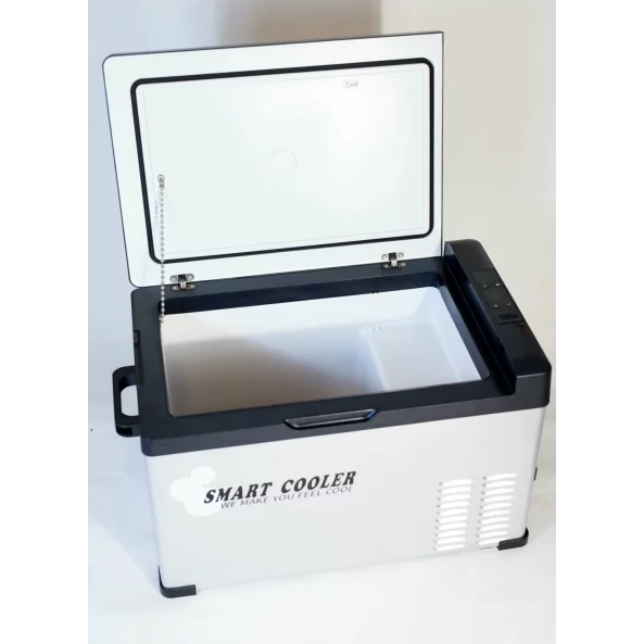 Pachet frigider auto cu compresor smart cooler 30l , 12/24/220v, cu display LCD si bluetooth, transformator 220V inclus, taxa verde inclusa+Husa de protectie termoizolanta
