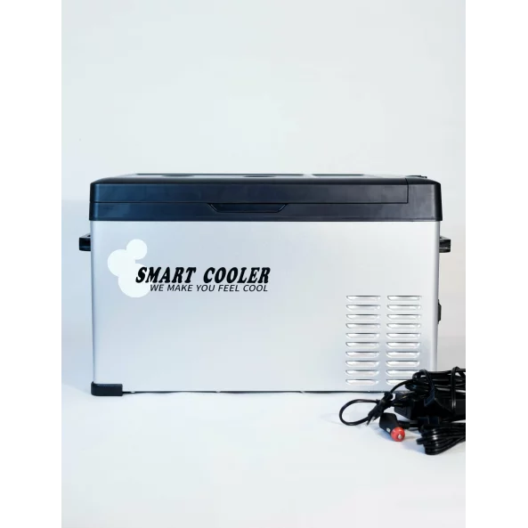 Pachet frigider auto cu compresor smart cooler 30l , 12/24/220v, cu display LCD si bluetooth, transformator 220V inclus, taxa verde inclusa+Husa de protectie termoizolanta