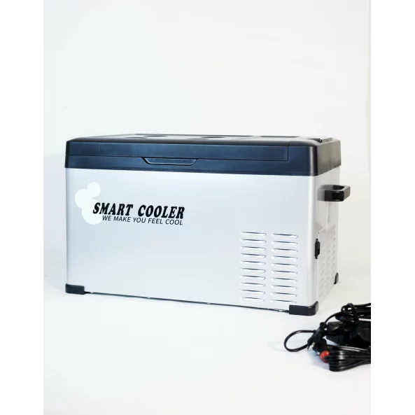 Pachet frigider auto cu compresor smart cooler 30l , 12/24/220v, cu display LCD si bluetooth, transformator 220V inclus, taxa verde inclusa+Husa de protectie termoizolanta