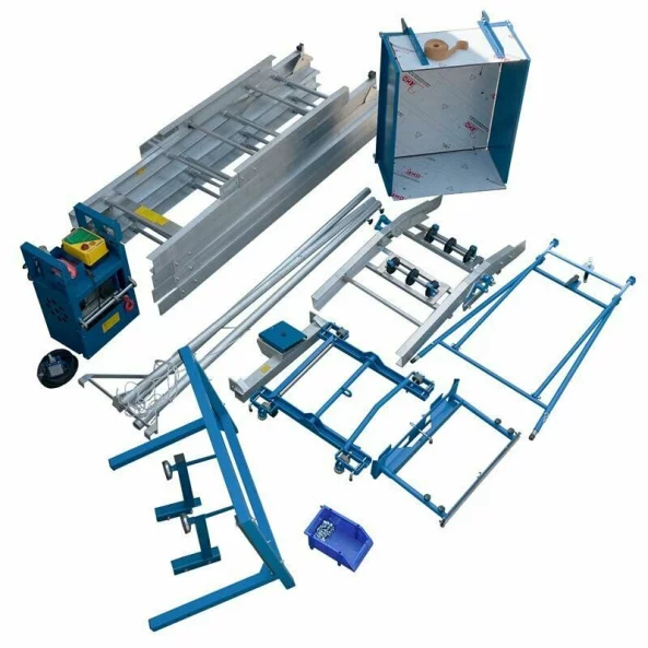 Elektricheski aluminiev asans-or, maksimalna visochina 18 m, s promenliv iegiel + transportna kolichka za fotovoltaichni paneli + tovarna transportna kolichka