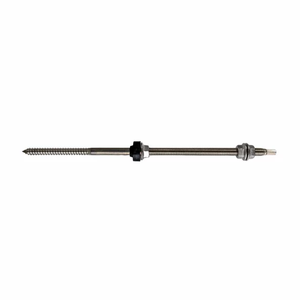Rozsdamentes acél rögzítőcsavar M10 X 300 mm SW7 hatszögletű fejjel, 3 rozsdamentes acél anyával
