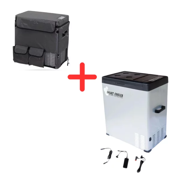 Комплект автохладилник с компресор Smart Cooler 75L, 12/24/220V, с LCD дисплей и Bluetooth, включен 220V трансформатор, включена зелена такса + термоизолационен защитен калъф