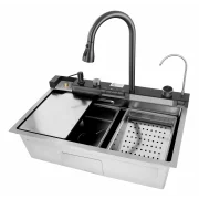 Chiuvetă modernă de bucătărie culoare :argintiu, multifuncțională, duș extractibil, spălător pahare, filtrare apă, inox, calitate premium, accesorii incluse dimensiuni 680*460*220mm
