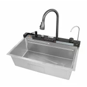 Chiuvetă modernă de bucătărie culoare :argintiu, multifuncțională, duș extractibil, spălător pahare, filtrare apă, inox, calitate premium, accesorii incluse dimensiuni 680*460*220mm