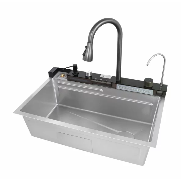 Chiuvetă modernă de bucătărie culoare :argintiu, multifuncțională, duș extractibil, spălător pahare, filtrare apă, inox, calitate premium, accesorii incluse dimensiuni 680*460*220mm