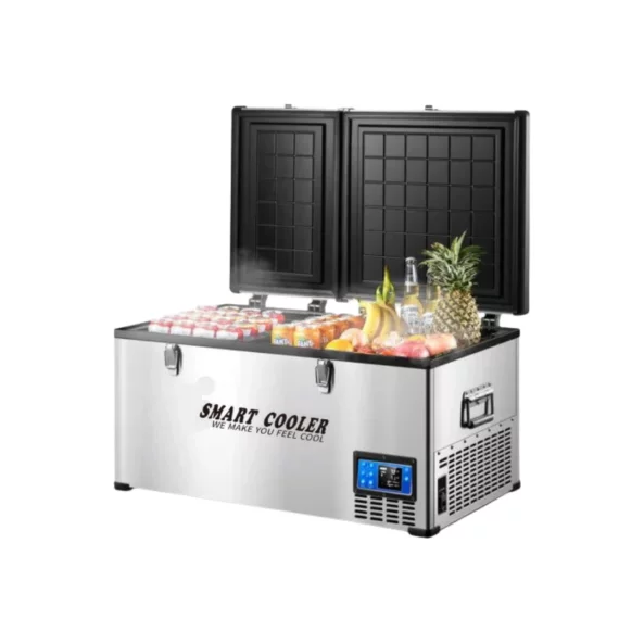 Frigider auto cu compresor smart cooler 12/24V +220 V, capacitate 80L, cu bluetooth si zonă dublă de răcire, taxa verde inclusă