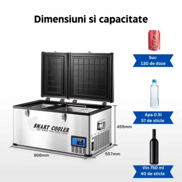Frigider auto cu compresor smart cooler 12/24V +220 V, capacitate 80L, cu bluetooth si zonă dublă de răcire, taxa verde inclusă