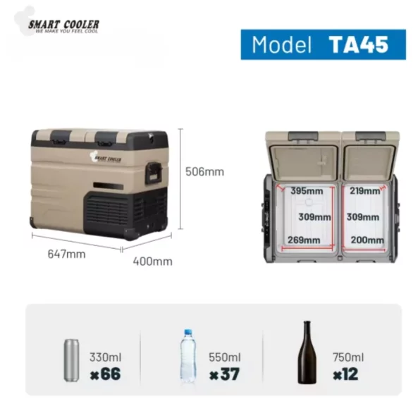 Frigider auto cu compresor smart cooler 12/24V+ 220 V, cu bluetooth si zona dubla de racire, capacitate 45L,taxa verde inclusa