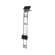 Elevador electrico de acero, altura maxima 18 m, angulo fijo, carro movil y control remoto para elevacion de mercancias y paneles solares fotovoltaicos.