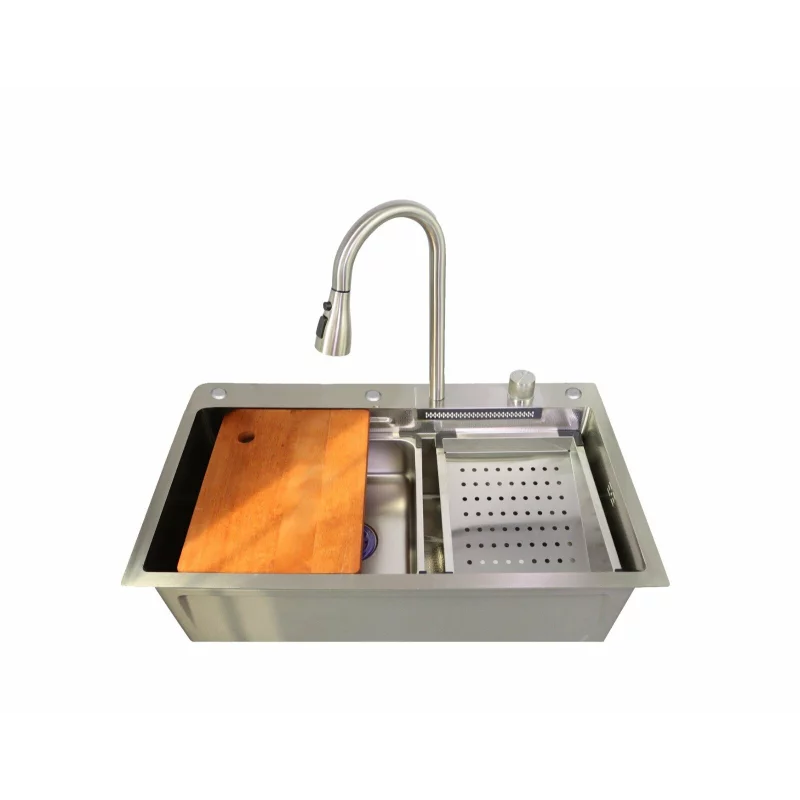 Chiuvetă modernă de bucătărie culoare :argintiu , multifuncțională, duș extractibil, inox, calitate premium, accesorii incluse dimensiuni 750*460*220mm