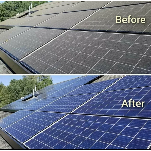Perie simpla de curatat panouri fotovoltaice cu cablu de alimentare, motor fara perii si maner telescopic pana la 7.5 m