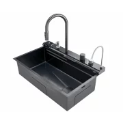 Chiuvetă modernă de bucătărie culoare :negru , multifuncțională, duș extractibil, spălător pahare, filtrare apă, inox, calitate premium, accesorii incluse dimensiuni 750*460*220mm