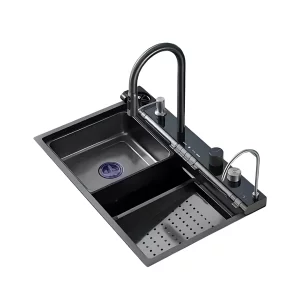 Chiuvetă modernă pentru bucătărie culoare :negru , multifuncțională, duș extractibil, spălător pahare, filtrare apă, inox, calitate premium, accesorii incluse dimensiuni 800*460*220mm