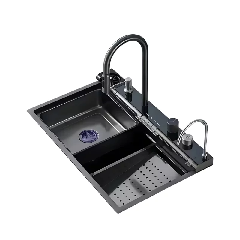 Chiuvetă modernă pentru bucătărie culoare :negru , multifuncțională, duș extractibil, spălător pahare, filtrare apă, inox, calitate premium, accesorii incluse dimensiuni 800*460*220mm