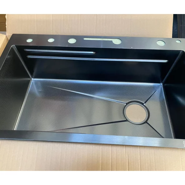 Chiuvetă modernă de bucătărie culoare: negru, multifuncțională, duș extractibil, spălător pahare, filtrare apă, inox, calitate premium, accesorii incluse dimensiuni 750*460*220mm - PRODUS RESIGILAT!