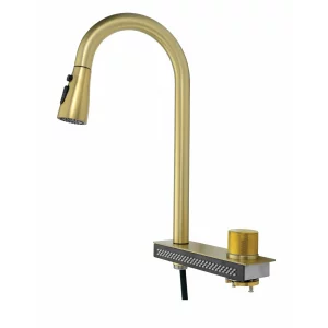 Consolă multifuncțională dotată cu baterii și accesorii, culoare : auriu, compatibilă cu chiuveta AB7546-A-U-1-GLD