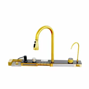 Consolă multifuncțională dotată cu baterii și accesorii,display digital led, culoare : auriu ,compatibilă cu chiuveta AB8046D-A-6-1-GLD