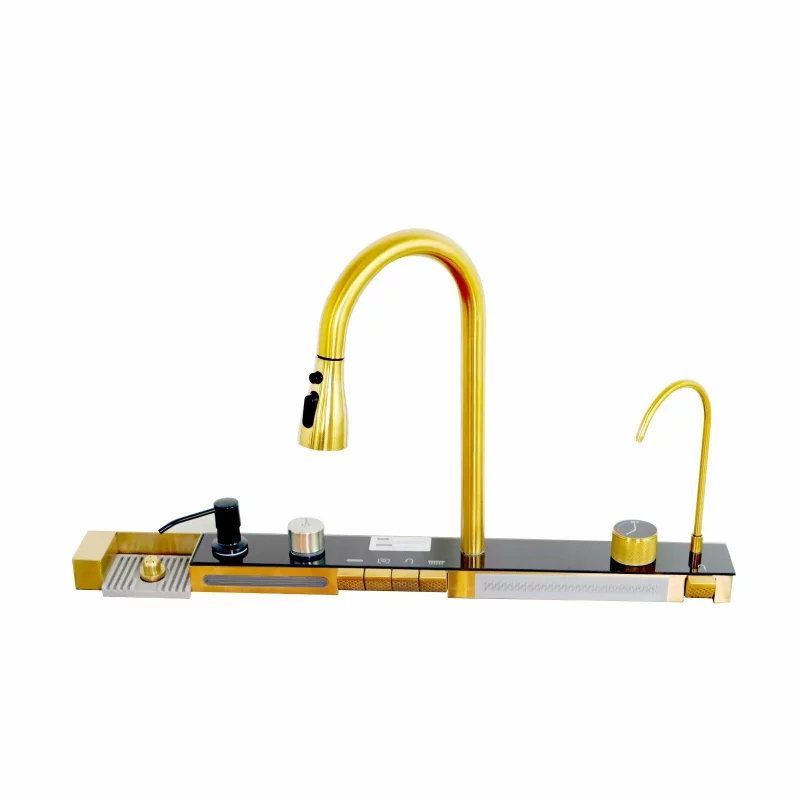 Consolă multifuncțională dotată cu baterii și accesorii,display digital led, culoare : auriu ,compatibilă cu chiuveta AB7546D-A-6-1-GLD