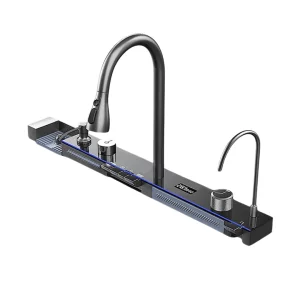 Tobbfunkcios konzol elemekkel es tartozekokkal, led digitalis kijelzovel, szin: fekete, kompatibilis az AB8046D-A-6-1-BLK mosogatoval