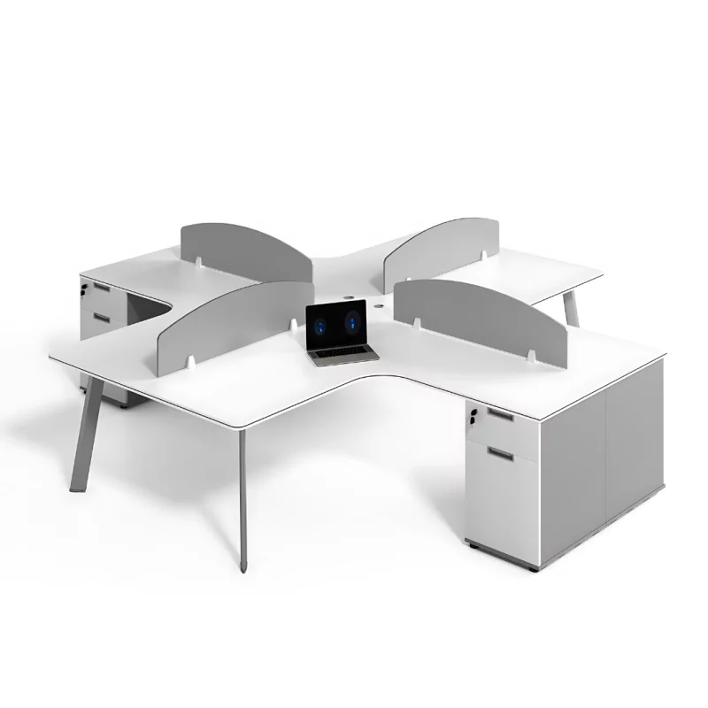 Birou operational, statie de lucru cu 4 posturi si dulapuri integrate, design modern și elegant, calitate premium, dimensiuni 2400*2800*750