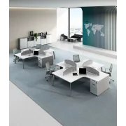 Operativen ofis, rabotna stantsiia s 4 rabotni mesta i vgradeni shkafove, moderen i eleganten dizain, premium kachestvo, razmeri 2400*2800*750