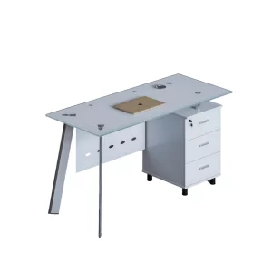 Masă birou cu blat din sticla si dulap lateral fix ,design modern și elegant ,calitate premium , dimensiuni 1400*700*750
