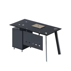Birou Venus cu blat din sticla si dulap lateral fix - dimensiuni 1200*600*750 mm