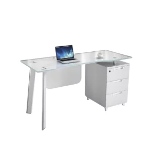 Masă birou cu blat din sticla si dulap lateral fix ,design modern și elegant ,calitate premium , dimensiuni 1400*700*750