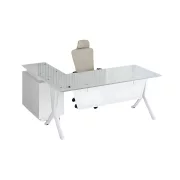 Masă birou in forma de L cu blat din sticla si dulap lateral fix ,design modern și elegant ,calitate premium , dimensiuni 1800*800*750