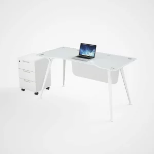 Escritorio con tablero de cristal y gabinete lateral móvil, diseño moderno y elegante, calidad premium, dimensiones 1400*700*750