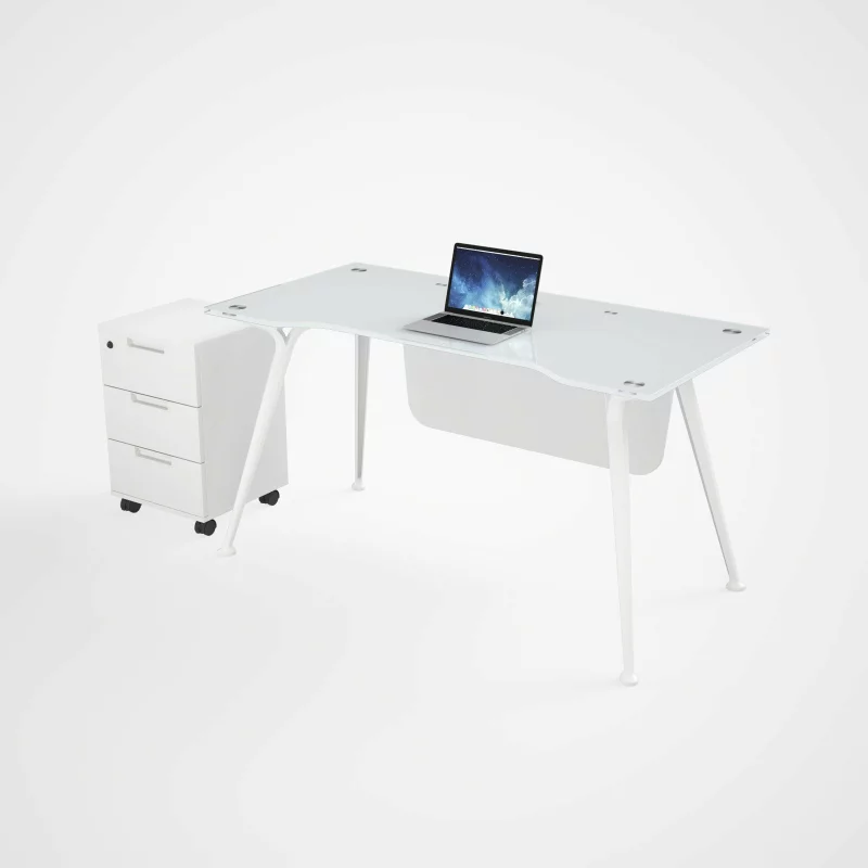 Masă birou cu blat din sticla si dulap lateral mobil ,design modern și elegant ,calitate premium , dimensiuni 1400*700*750