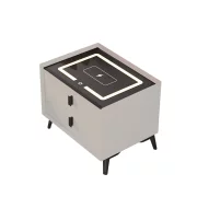 Noptiera inteligenta cu încărcare wireless și iluminare LED –culoare alb, 2 Sertare, design modern din sticlă și lemn