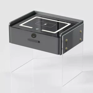 Inteligentno noshchno shkafche s bezzhichno zarezhdane, LED osvetlenie, 1 chekmedzhe za siekhranenie, Bluetooth visokogovoritel i zakliuchvane s priestov otpechatiek - antratsitno sivo, moderen dizain ot stieklo i diervo