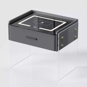 Noptieră inteligentă cu încărcare wireless, iluminare LED, 1 sertar de depozitare – gri antracit, design modern din sticlă și lemn